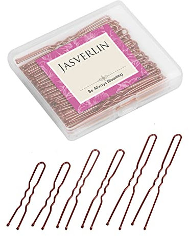 JASVERLIN U-förmigen Haar Bobby Pins braun, Bun Bunheads Haarnadeln Clips für Frauen Mädchen Updo Tools Zubehör 3 große lange Mini Größe Sortiment 150 Stück