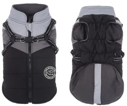 Savlot Wasserdichter Hundemantel Winter Warme Jacke Winddichte Haustierkleidung Hundejacke Outfit für kleine mittelgroße Hunde mit Geschirr Reflektierende Hundemäntel XXL