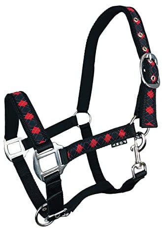 York Halfter Kimi Rautenmuster Pferdehalfter (X-Full, schwarz-rot)