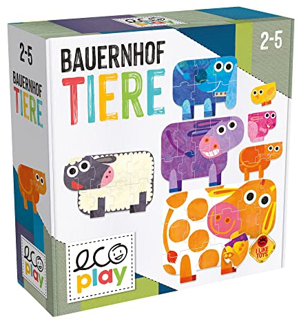 eco Play Bauernhoftiere Montessori Puzzle Lernspiel für Kleinkinder ab 2 | Fördert logisches Denkvermögen, Reihenbildung und Handfertigkeit. Mit Pädagogen entwickelt, Made in Italy ab 2 Jahren