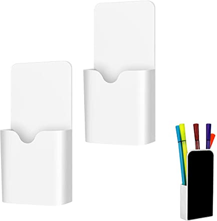 Jagowa 2 Pcs Magnetic Whiteboard Pen Marker Holder Multifunctional Movable Marker Storage Organizer for Office Home Refrigerator Locker (White)