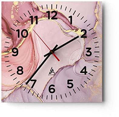 ARTTOR Moderne Wanduhr 40x40cm Quadrat Glasuhr Abstrakt Pastell - 4528 | Marmor Abstraktion Rosa Glas Analog Wanduhr Lautlos Wanddekoration Wohnzimmer Küche Wanddeko Küchenuhr Geräuschlos ARTTOR