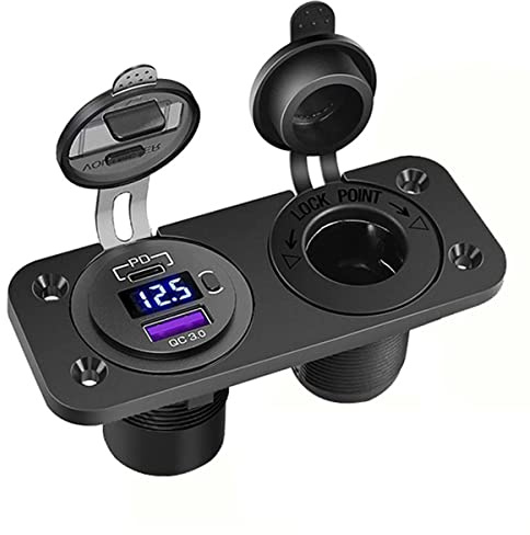 Auto Ladegerät Schalttafel, 12V-24 QC3.0 USB Port +PD Port Ladebuchse Mit EIN/AUS Schalter + Zigarettenanzünder Adapter+ Voltmeter + ON/Off Schalter Toggle Panel (2 Loch Panel)