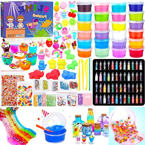 Purpledi Kit de Slime - Bricolage Kit de Fabrication de Slime et Mastic avec 24 Couleurs Crystal Slime,Kit de Fabrication de pour l'artisanat d'art des Enfants,Poudre Scintillanter et Plus Jouets