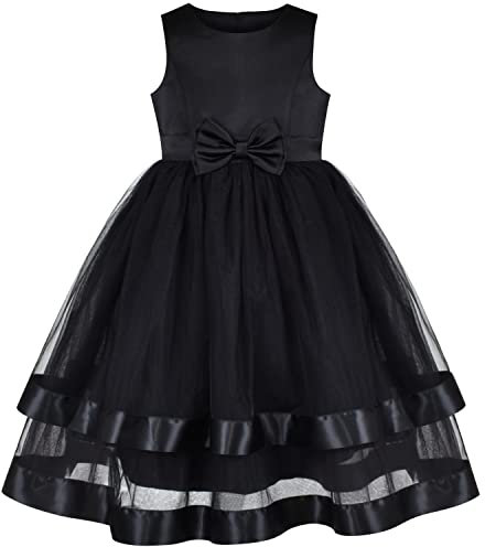 Sunny Fashion Robe Fille Noir Nœud Papillon Partie Reconstitution Historique Halloween Bouffi Jupe sans Manches 12 Ans