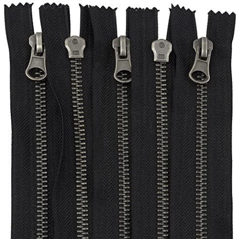 Aerzetix - C61536 - Set di 5 Cerniere Lampo N°5 Non separabili 20cm in Metallo Vintage - tiretto Decorativo - Colore Nero - cursore pelletteria Cucito Gonna Jeans merceria