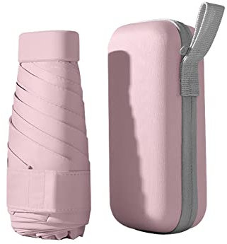 Ombrellone da viaggio, ultra leggero, compatto, 6 costole, mini ombrello pieghevole con copertura capsula, protezione solare, raggi UV, pioggia, ombrellone portatile