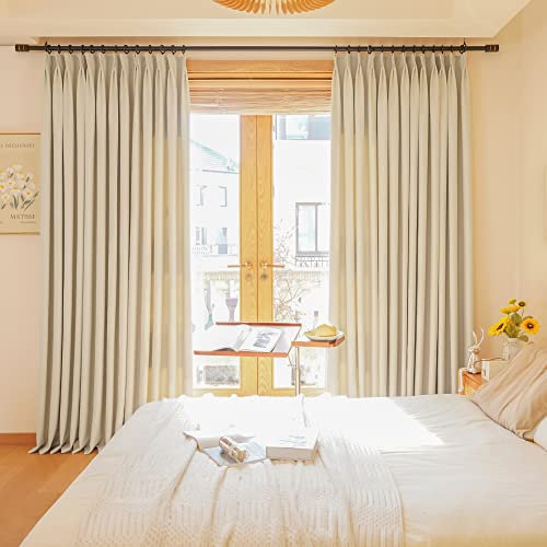 HUTO Plissee-Vorhänge, 183 cm breit und 213 cm lang für Schlafzimmer – Raumverdunkelung, dreifach gewebt, extra breite Fenstervorhänge für Wohnzimmer, 1 Panel, Beige, 72 W x 84 L