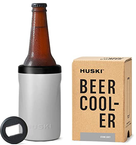 Huski Beer Cooler 2.0 | New | Premium Can and Bottle Holder | Triple Insulated Marine Grade Stainless Steel | Detachable 3-in-1 Opener | Works as a Tumbler | Best Gifts for Beer Lovers (Stone Grey)