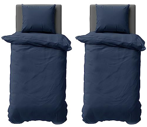 Visaggio Bettwäsche 4 teilig 155x220 cm Mikrofaser Uni Einfarbig Bettbezug Set mit Reißverschluss Deckenbezug Navyblau Dunkel Blau