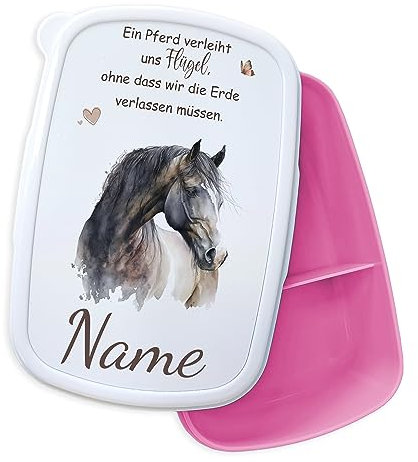 GRAZDesign Brotdose Pferd mit Namen personalisiert, Lunchbox Kinder mit Fächern, auslaufsicher und BPA-frei, Pferdemädchen Geschenk für Mädchen