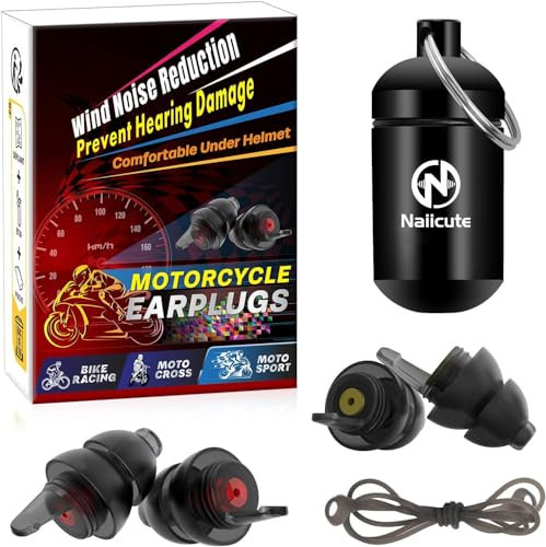 Naiicute Tappi per orecchie con Cordino per moto-2 paia, Riduzione del rumore del vento, Traffico ancora udibile e Prevengono danni all'udito,auricolari comfort riutilizzabili per sport/Touring/Corse