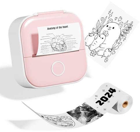 Odaro T02 Mini Drucker, Inkless Sticker Drucker Protable, Inkless Fotodrucker mit 1 Rolle Papier, Bluetooth Thermotaschendrucker für Notizen, Fotos, DIY Druck, Geburtstag, Rosa