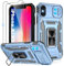 Jshru for iPhone X Case with Screen Protector [2 Pack] and Slide Camera Cover,Shockproof iPhone XS Case,Ring Kickstand Phone Cover for iPhone X/XS,Light Blue