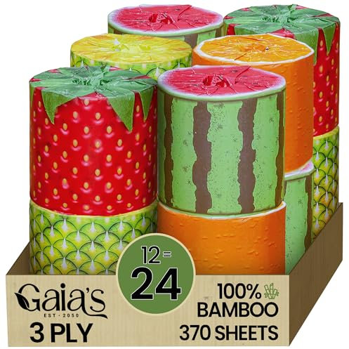 Gaias, carta igienica in bambù biologico di alta qualità e morbida, 12 rotoli mega, 3 strati, 370 fogli, certificata FSC, senza PFAS e BPA, ecologico, sostenibile, senza plastica, sicuro per i