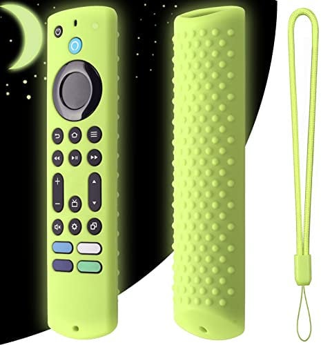 Silikon-Fernbedienungsabdeckung für alle Fire Stick 4K Max 2023, Silikonhülle kompatibel mit Fire TV Stick 4k Max 2nd Gen, Toshiba/Insignia NS-RCFNA-21, Silikonhülle mit Umhängeband (leuchtet grün)