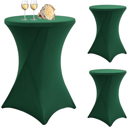 3 Stück Grün Stehtisch Hussen Stehtische, Stehtischhusse für Ø 80-85 cm Stehtische und Bistrotische, Stretch-Tischdecke mit Fußtaschen für Hochzeit Geburtstagsfeier Bankett(80 cm,Grün)