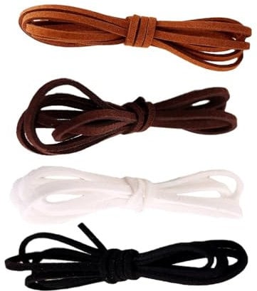 4 Pcs Flat Velvet Leather Lace Cord for Jewelry Making - Black Brown White Khaki - Ideal for Necklaces Bracelets and Anklets
