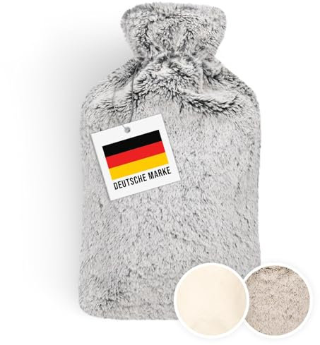 Blumtal Premium Wärmflasche mit Bezug & Tasche aus weichem Kunstfell - Wärmeflasche aus Naturkautschuk - Wärmflasche mit Handwärmer - Wärmflasche mit Tasche für Hände - auslaufsichere Bettflasche Grau