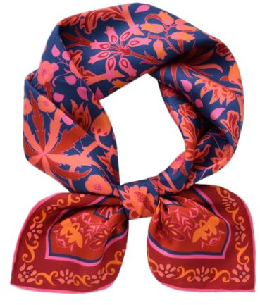 Prettystern Damen mittelgroß 70cm 100% Seide Halstuch Seidentuch für Frühling Sommer Geschenk-Idee WeinRot blau Blumen 19.