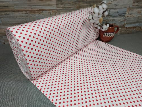 240cm Breit Meterware ab 50cm Popeline Baumwolle Stoff Baumwollstoff Kinderstoffe Stoffe Punkte Babystoffe Ranforce Bastelstoff ÖKO-TEX VP0G029 (Punkte Rot mit Weiß HG)