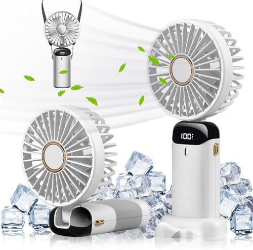 Eunmsi Hand Held Fan, 5 Speeds Mini Fans Foldable Desk Fan,Hand held USB Rechargeable Fans, Mini Fans Foldable Desk Fan for Outdoor Indoor Home Office (White)