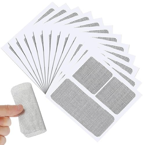 Teegxddy Set di toppe autoadesive per la riparazione dello schermo della finestra,12 fogli,2 misure,Fibra Di Vetro,nastro ripara zanzariere,ripara zanzariera,toppe per zanzariere 10×10cm