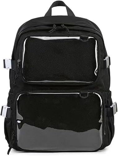 YeGang Ita Bag with Clear Windows for Women Teens JK Pin Display Backpack Cute Aesthetic Large School Bag Casual Daypack Heavy Duty Bookbag Anime Cosplay Gifts (Black)