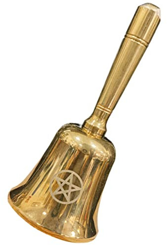 ULDIGI Dekorative Handglocke Hexenglocke aus Messing mit Pentagramm, Gold