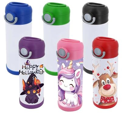 HIZEE Sublimationsbecher mit Strohhalm und Deckel, 340 ml, 6 Stück