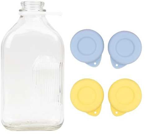 Purekra 4 Pack Silicone Glass Bottle Replacement Caps, 48mm Diameter Bottle Lids Fit Stanpac & Libbey & Stock Your Home & The Dairy Shoppe Milk Glass Bottles. Reusable and Airtight Bottle Caps