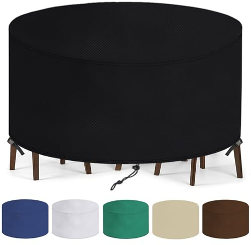 Abdeckung für Gartenmöbel Rund 180x90cm(ØxH),Gartentisch Abdeckplane Wasserdicht Winddicht Anti-UV 420D Oxford Gewebe Schutzhülle,für Loungemöbel Sitzgruppe Balkonmöbel,Terrassenmöbel-Schwarz