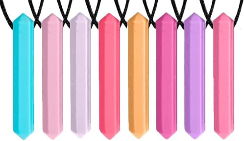 Chew Necklaces for Sensory Kids - 8 Pack Silicone Teething Toys for Kids or Adults That Like Biting