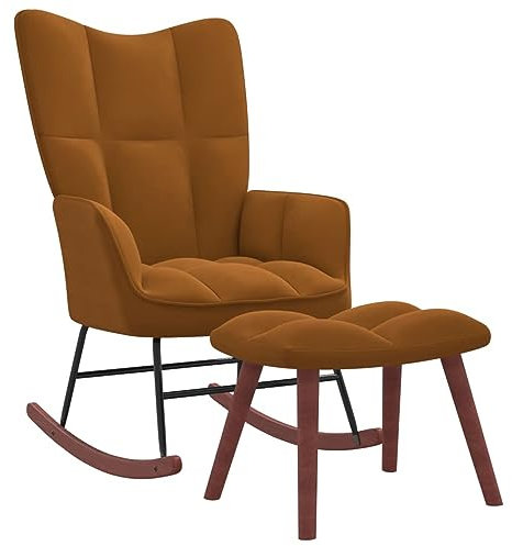Sufrk Schaukelstuhl mit Hocker Samt Braun Relaxstuhl Schaukelsessel Relaxliege Wohnzimmer