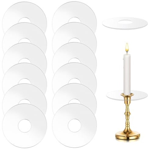 Ovaletta 12 Stück Klar Kerzen Tropfenfänger für Stabkerzenhalter, Dekorativer Tropfschutz für Kommunion, Hochzeit, Wohnzimmer, Weihnachten Kerzenständer (22x70mm)