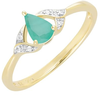 Ivy Gems 9ct Yellow Gold Emerald and Diamond Open Twist Ring (L)