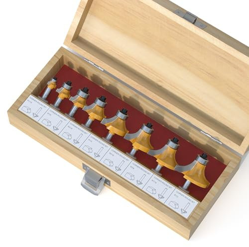 8 Pcs Roundover Router Bits Set 1/4 Shank, Round Over Router Bits, Router Bits Round Over for Edging Forming Rounding Woodworking Cutter, Radius: 1/2, 7/16, 3/8, 5/16, 1/4, 3/16, 1/8,1/16
