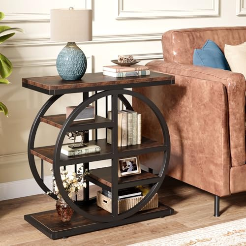 Tribesigns 5-Tier Beistelltisch Schmaler Holz, 60 x 30 cm Couchtisch Sofatisch mit Metallrahmen, Industrielle Beistelltisch für Wohnzimmer, hoher schmaler Nachttisch für Schlafzimmer