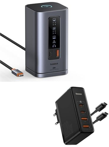 Baseus Docking Station Spacemate Series 11-in-1 Docking Station 3 Monitors with 2 x HDMI 1 x DP 4K @ 60Hz & Baseus USB C Ladegerät 100W 4 Ports 2 USB C + 2 USB A
