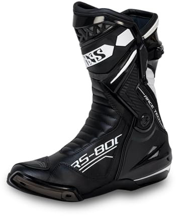 outletMOTARD Stivali Moto Uomo Stile Racing in Pelle e Microfibra con Protezione Antitorsione, Suola Antiscivolo e Ammortizzazione, Nero , 44 EU