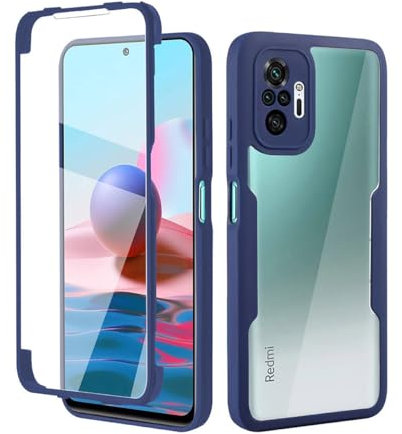 UPLAI Transparent Coque pour Xiaomi Redmi Note 10 Pro 4G, 360 Degrés Full Body Antichoc Qualité Militaire Housse avec Protège écran, Très Mince PC + TPU Bumper Étui. Bleu