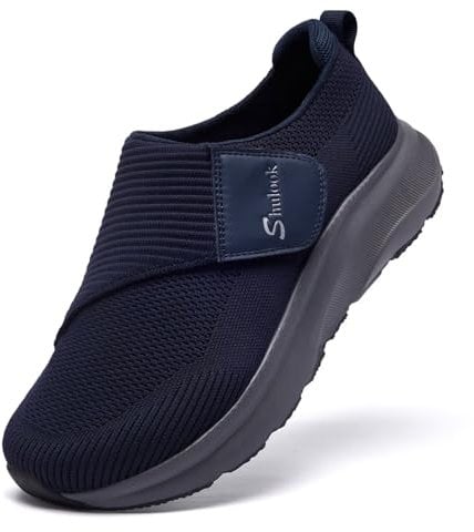 SHULOOK Extra Weit Diabetiker Schuhe Herren für Geschwollene Füße Senior Schuhe mit Klettverschluss 2E (Dunkelblau EU43.5)
