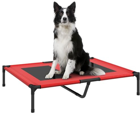 PawHut Hundeliege, Outdoor Hundesofa, Haustierbett, Schlafplatz, Katzenbett, Hundebett, 92 x 76 x 18 cm, Schwarz+Rot