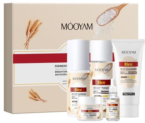 KORAL - Set Belleza Facial Mujer con Arroz y Ácido Hialurónico – Rutina Completa: Limpiador, Tónico, Loción, Serum, Crema – Regalo Original