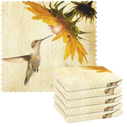 Reinigungstücher, 6 Stück, Kolibri, Sonnenblume, Geschirrtuch, Küchen-Geschirrtücher zum Abwaschen, saugfähig, wiederverwendbar, Catering, Bar, Geschirrtuch für Zuhause, Haushalt