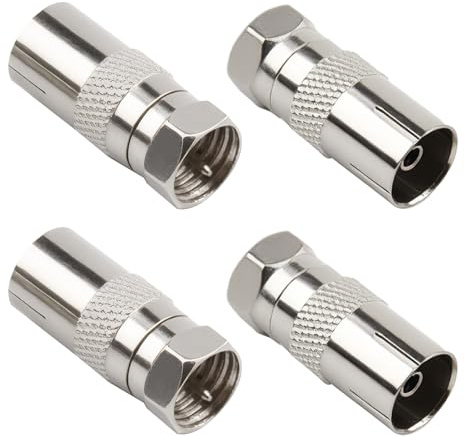 Ucfalfo 4 Pack TV Aerial Connector F Type Coaxial Cable Connector F Male to TV Female, Satellite Cable Connector Adapter for TV Aerial Cable, Coax Connector, RF Antenna, AV Receiver, and Wall Socket
