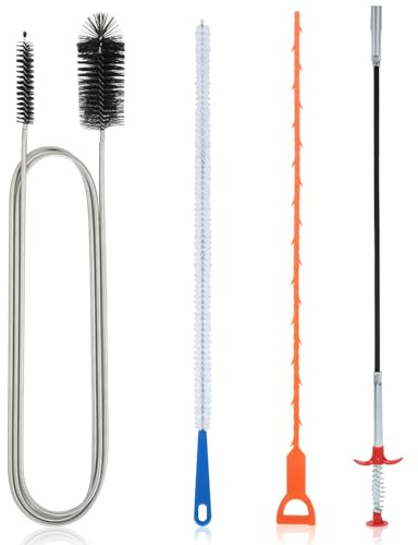 Cozary Lot de 4 Deboucheur Canalisation, Brosse Nettoyage Deboucheur Canalisation, Kit Debouchage Cheveux Douche Pince à Griffes Flexible pour Débouchage de Canalisation pour Cuisine Douche