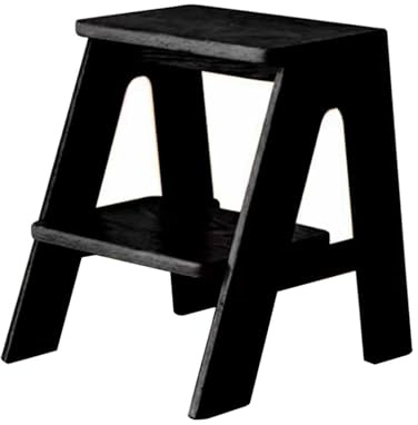 Drsyffsup Marchepieds en Bois Massif, 2, 3 ou 4 marches, avec Large pédale antidérapante, pour lit Haut, Salle de Bain, Toilettes, Cuisine, Camping-Car, Placard, Armoire(Noir,2-Step Stool)