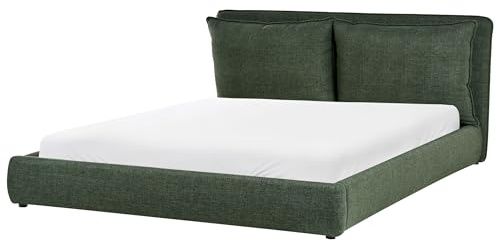 Beliani Modern Fabric EU Super King Size Bed Frame 6ft Upholstered Cushioned Headboard Dark Green Bajonna
