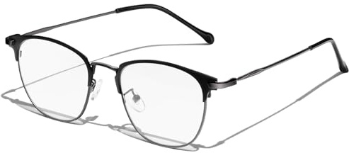 KANASTAL Blaulichtfilter Brille Herren Damen Halbrahmen | Retro, Klassisch, Leicht Metallrahmen Browline, Anti Blaulicht, Gaming Computerbrille, Augenermüdung Schutz, Ohne Stärke